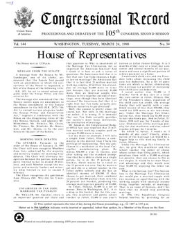 Congressional Record United States Th of America PROCEEDINGS and DEBATES of the 105 CONGRESS, SECOND SESSION