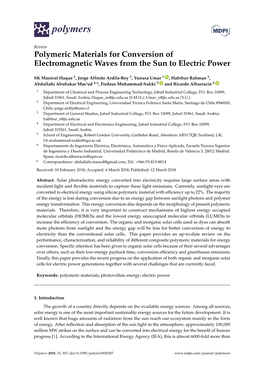 Polymeric Materials for Conversion of Electromagnetic Waves from the Sun to Electric Power