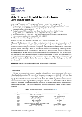 State of the Art: Bipedal Robots for Lower Limb Rehabilitation