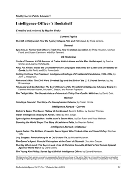 Intelligence Officer's Bookshelf, by Hayden B