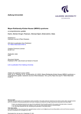 Mayer-Rokitansky-Küster-Hauser (MRKH) Syndrome a Comprehensive Update Herlin, Morten Krogh; Petersen, Michael Bjørn; Brännström, Mats