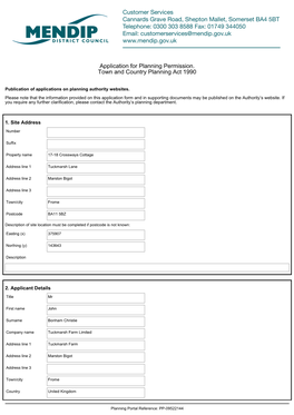 Application for Planning Permission. Town and Country Planning Act 1990