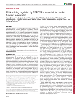 RNA Splicing Regulated by RBFOX1 Is Essential for Cardiac Function in Zebrafish Karen S