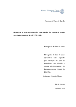 Adriano De Macedo Garcia Os Negros E Suas Representações