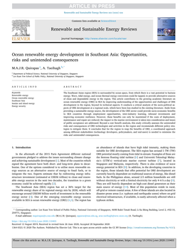 Ocean Renewable Energy Development in Southeast Asia: Opportunities, Risks and Unintended Consequences