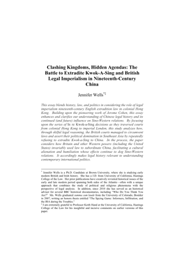 Clashing Kingdoms, Hidden Agendas: the Battle to Extradite Kwok-A-Sing and British Legal Imperialism in Nineteenth-Century China