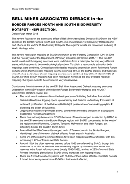 BELL MINER ASSOCIATED DIEBACK in the BORDER RANGES NORTH and SOUTH BIODIVERSITY HOTSPOT - NSW SECTION