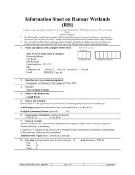 Information Sheet on Ramsar Wetlands (RIS) Categories Approved by Recommendation 4.7, As Amended by Resolution VIII.13 of the Conference of the Contracting Parties