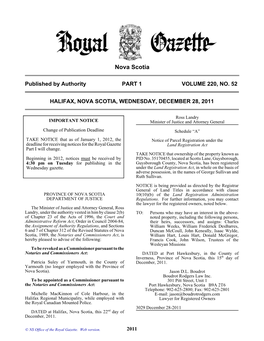 NS Royal Gazette Part I