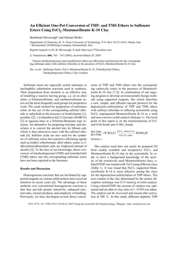 And TMS Ethers to Sulfonate Esters Using Fecl3-Montmorillonite K-10 Clay Barahman Movassagha and Salman Shokri Department of Chemistry, K