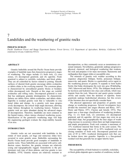Landslides and the Weathering of Granitic Rocks