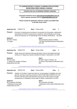 St Albans District Council Planning Applications Registered Week Ending 21/08/2020