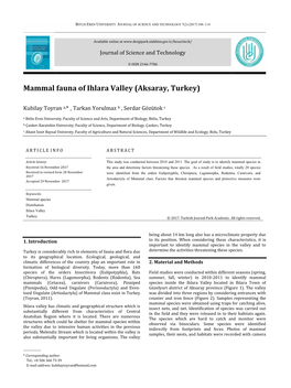 Mammal Fauna of Ihlara Valley (Aksaray, Turkey)