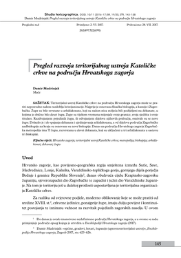 Pregled Razvoja Teritorijalnog Ustroja Katoličke Crkve Na Području Hrvatskoga Zagorja