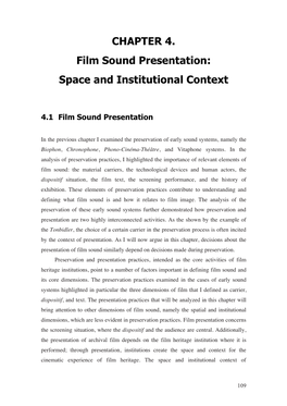 CHAPTER 4. Film Sound Presentation: Space and Institutional Context