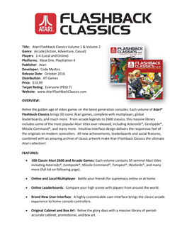 Atari Flashback Classics Game List