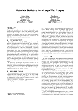 Metadata Statistics for a Large Web Corpus