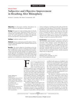 Subjective and Objective Improvement in Breathing After Rhinoplasty