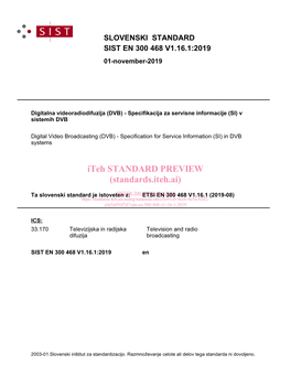 DVB) - Specifikacija Za Servisne Informacije (SI) V Sistemih DVB