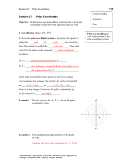 Section 6.7 Polar Coordinates 113