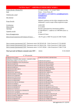 A.C.D.A. S.P.A.” - AZIENDA CUNEESE DELL’ACQUA Codice Fiscale E Partita IVA: C.F.80012250041 – P.I