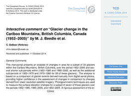 Glacier Change in the Cariboo Mountains, British Columbia, Canada (1952–2005)” by M