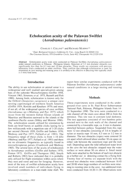 Echolocation Acuity of the Palawan Swiftlet (Aerodramus Palawanensis)