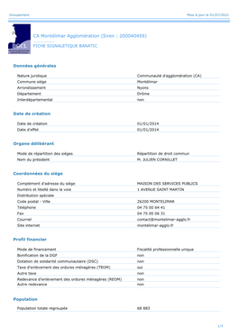 CA Montélimar Agglomération (Siren : 200040459)