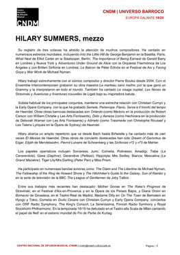 HILARY SUMMERS, Mezzo