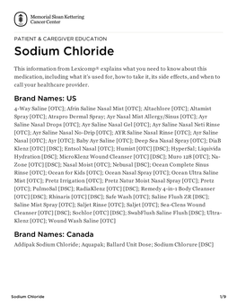 Sodium Chloride | Memorial Sloan Kettering Cancer Center