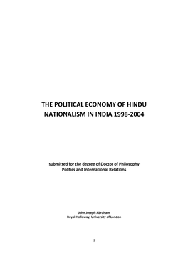 The Political Economy of Hindu Nationalism in India 1998-2004
