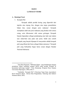 7 BAB II LANDASAN TEORI A. Deskripsi Teori 1. Kerupuk Puli