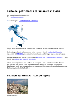 Lista Dei Patrimoni UNESCO ITALIA