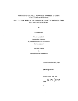 Protecting Cultural Resources from Fire and Fire Management Activities; the Cultural Resource Element for Redwood National Park Fire Management Plan