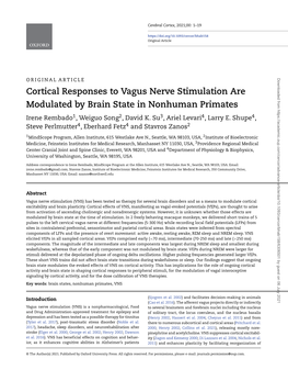 Cortical Responses to Vagus Nerve Stimulation Are Modulated by Brain State in Nonhuman Primates Irene Rembado1, Weiguo Song2, David K