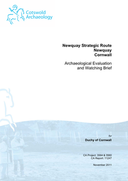 Newquay Strategic Route Newquay Cornwall Archaeological Evaluation and Watching Brief