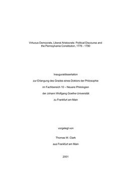 Political Discourse and the Pennsylvania Constitution, 1776 - 1790