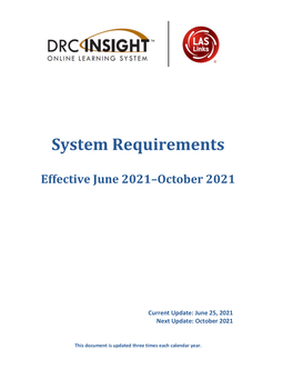 DRC INSIGHT System Requirements Table of Contents 2 UPDATE: What’S New, Ended, Ending and Coming 2 UPDATE: New Or Changing DRC Technology 4 Minimum Vs