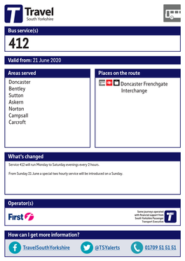 Valid From: 21 June 2020 Bus Service(S) What's Changed Areas