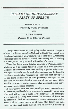 Passamaquoddy-Maliseet Parts of Speech