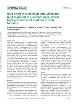 Inuit Living in Greenland and Greenland Inuit Migrated to Denmark Have Similar High Prevalence of Markers of Viral Hepatitis