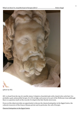 1 What's in Store? 6. a Marble Head of Serapis (GR-)? Dulcie Engel