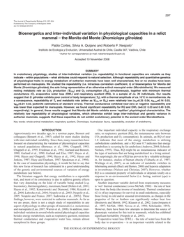 Bioenergetics and Inter-Individual Variation in Physiological Capacities in a Relict Mammal – the Monito Del Monte (Dromiciops Gliroides)