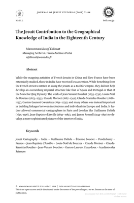 The Jesuit Contribution to the Geographical Knowledge of India in the Eighteenth Century