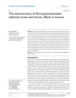 The Neurocircuitry of Illicit Psychostimulant Addiction: Acute and Chronic Effects in Humans