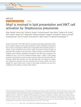 Mrp1 Is Involved in Lipid Presentation and Inkt Cell Activation by Streptococcus Pneumoniae