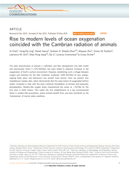 Rise to Modern Levels of Ocean Oxygenation Coincided with the Cambrian Radiation of Animals