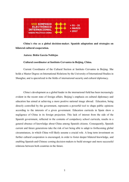 China´S Rise As a Global Decision-Maker. Spanish Adaptation and Strategies on Bilateral Cultural Cooperation