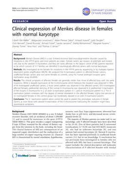 Clinical Expression of Menkes Disease in Females with Normal Karyotype