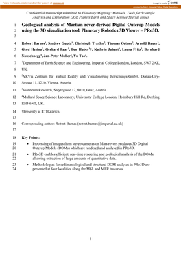 Geological Analysis of Martian Rover-Derived Digital Outcrop Models 2 Using the 3D Visualisation Tool, Planetary Robotics 3D Viewer – Pro3d